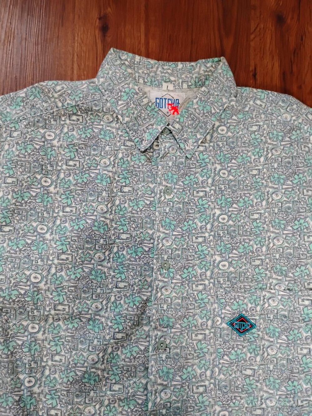 Vintage 90s Gotcha Abstract Pattern Hawaiian Shirt